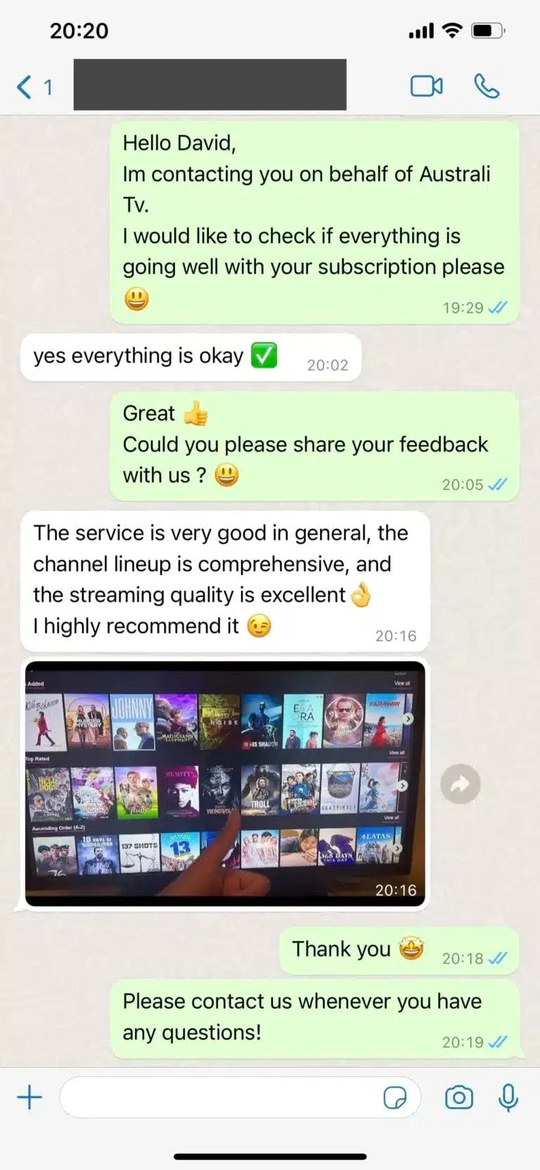 Customer WhatsApp review screenshot 1