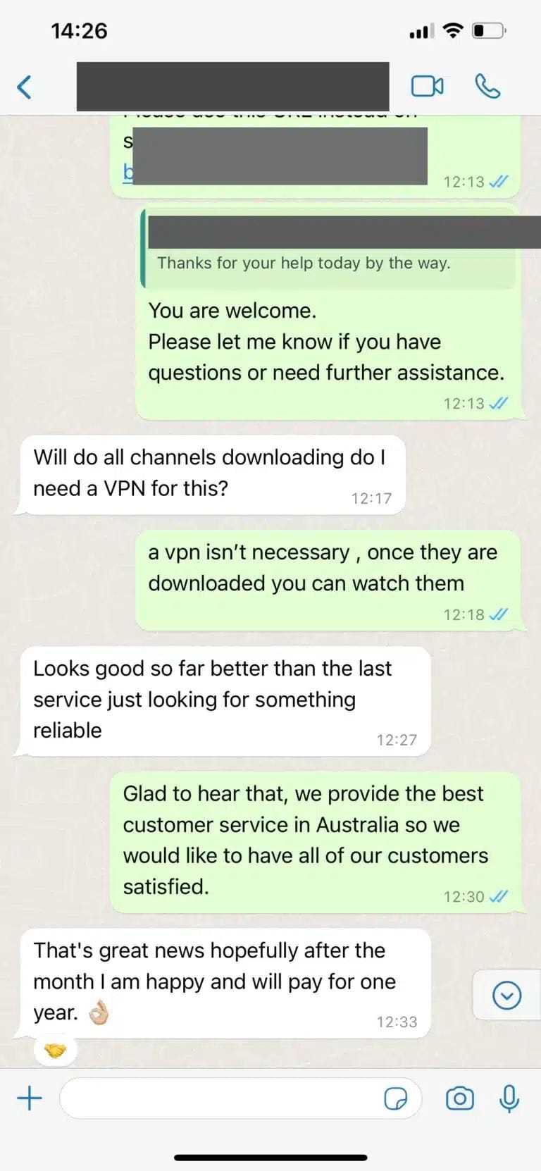 Customer WhatsApp review screenshot 5
