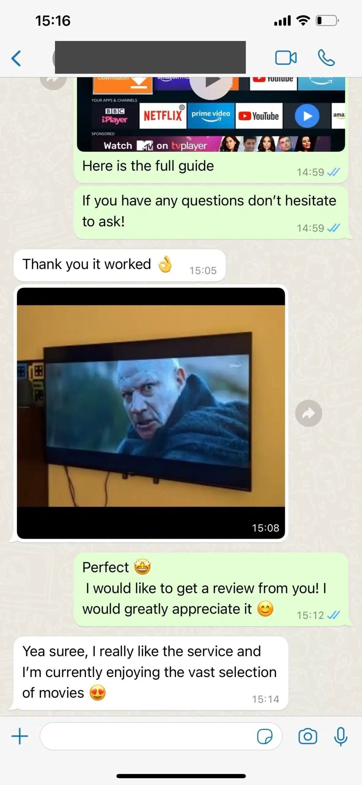 Customer WhatsApp review screenshot 6